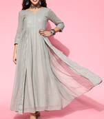 Grey embroidered georgette ethnic-kurtis