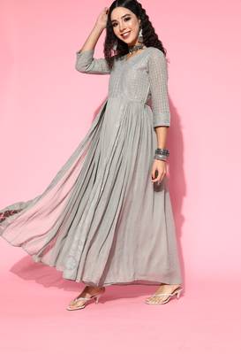 Grey embroidered georgette ethnic-kurtis 3