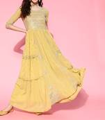 Green embroidered georgette ethnic-kurtis