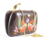 Multicolor Wooden Kalamkari Peacocks Clutch