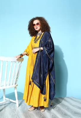 Mustard embroidered chiffon ethnic-kurtis 1