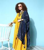 Mustard embroidered chiffon ethnic-kurtis