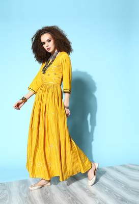 Mustard embroidered chiffon ethnic-kurtis 3
