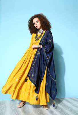 Mustard embroidered chiffon ethnic-kurtis 4