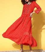 Red embroidered cotton ethnic-kurtis