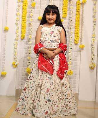 Embroidered Lahenga with beaded crop top and dupatta 1