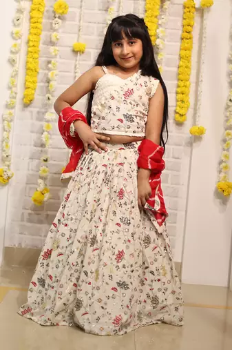 Embroidered Lahenga with beaded crop top and dupatta