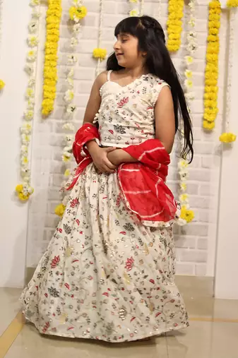 Embroidered Lahenga with beaded crop top and dupatta