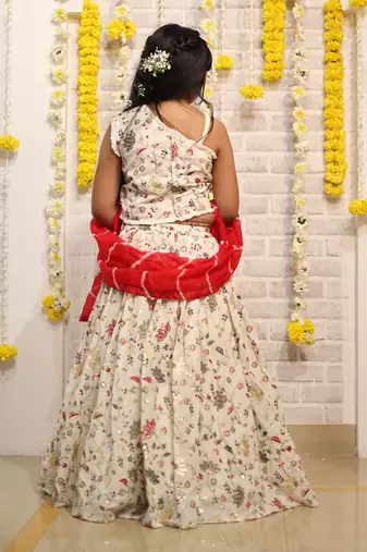 Embroidered Lahenga with beaded crop top and dupatta