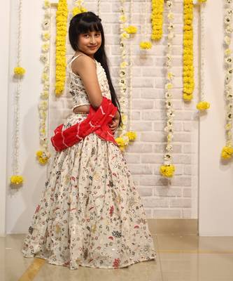 Embroidered Lahenga with beaded crop top and dupatta 5