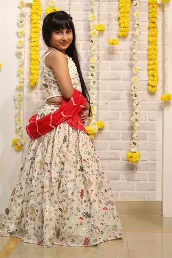 Embroidered Lahenga with beaded crop top and dupatta