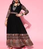 Black embroidered georgette ethnic-kurtis