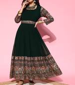 Green embroidered georgette ethnic-kurtis