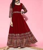 Maroon embroidered georgette ethnic-kurtis