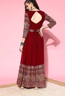 Maroon embroidered georgette ethnic-kurtis 2