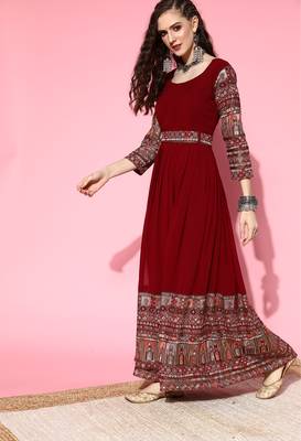 Maroon embroidered georgette ethnic-kurtis 3