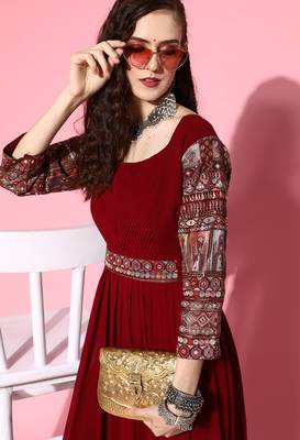 Maroon embroidered georgette ethnic-kurtis 4
