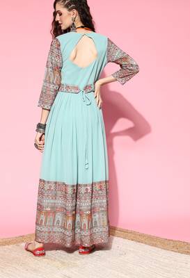 Turquoise embroidered georgette ethnic-kurtis 2
