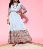 Blue embroidered georgette ethnic-kurtis