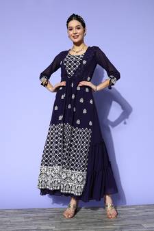 Purple embroidered georgette ethnic-kurtis