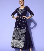 Purple embroidered georgette ethnic-kurtis