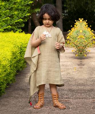 Ivory Olive Green Linen Dress 1