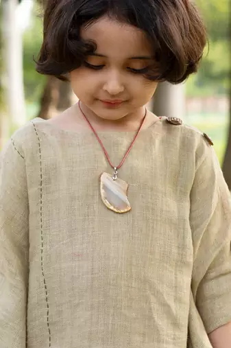 Ivory Olive Green Linen Dress