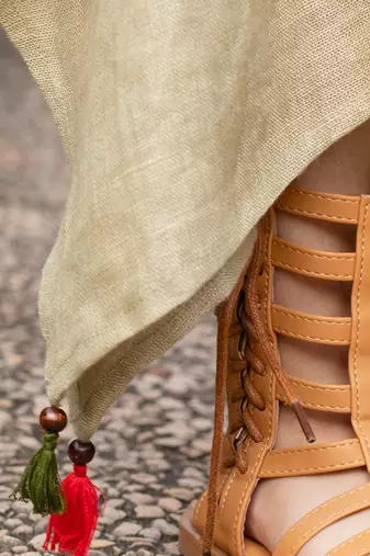 Ivory Olive Green Linen Dress
