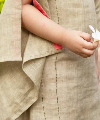 Ivory Olive Green Linen Dress 5