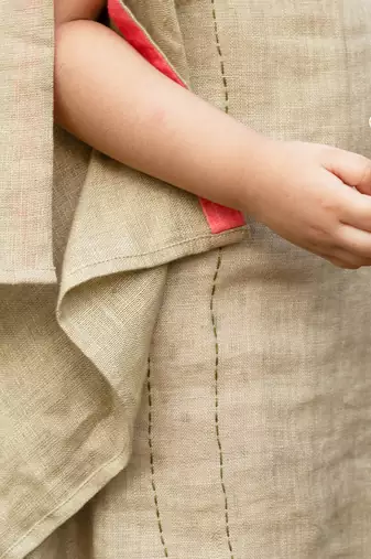 Ivory Olive Green Linen Dress