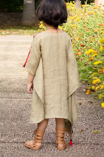 Ivory Olive Green Linen Dress