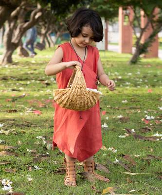 Brick Red Linen Wrap-Around Tea-Length Dress 2