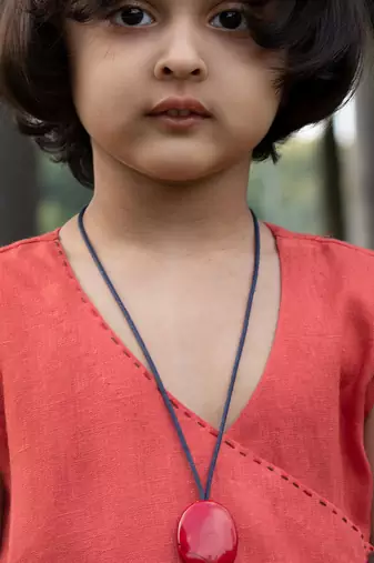 Brick Red Linen Wrap-Around Tea-Length Dress