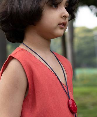 Brick Red Linen Wrap-Around Tea-Length Dress 6