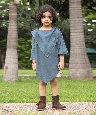 Curious Blue Embroidered Cowl Top 1