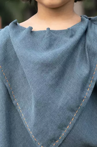 Curious Blue Embroidered Cowl Top