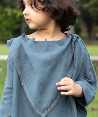 Curious Blue Embroidered Cowl Top 6