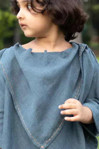 Curious Blue Embroidered Cowl Top