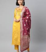 Yellow embroidered art silk kurtas-and-kurtis