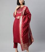 Yellow embroidered art silk kurtas-and-kurtis