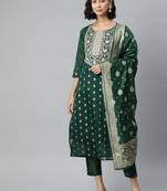 Yellow embroidered art silk kurtas-and-kurtis