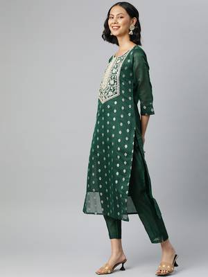 Yellow embroidered art silk kurtas-and-kurtis 3