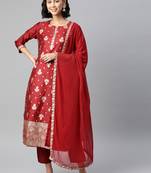 Yellow embroidered art silk kurtas-and-kurtis