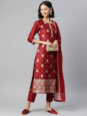 Yellow embroidered art silk kurtas-and-kurtis 2