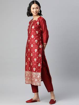 Yellow embroidered art silk kurtas-and-kurtis 3