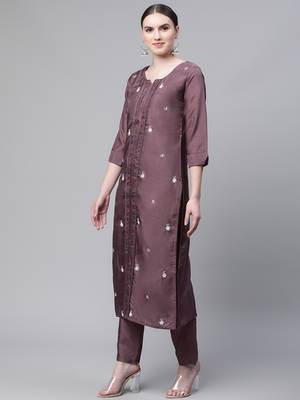 Yellow embroidered art silk kurtas-and-kurtis 3
