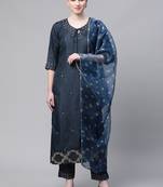 Yellow embroidered art silk kurtas-and-kurtis