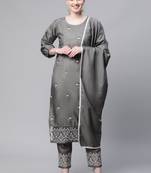 Yellow embroidered art silk kurtas-and-kurtis