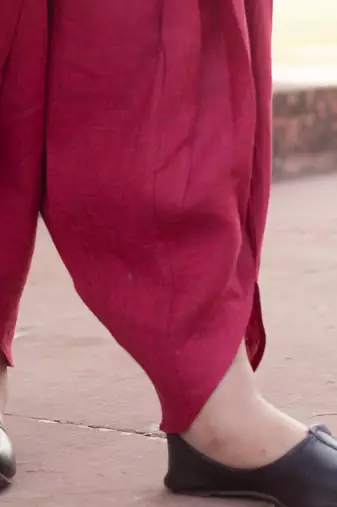Candy Red Embroidered Linen Pathani Suit