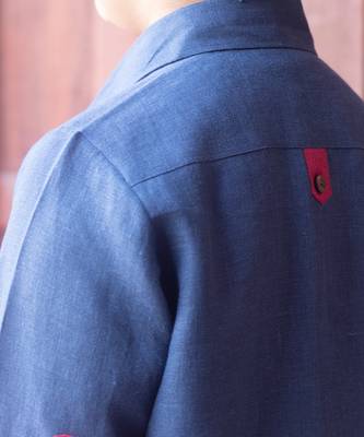 Navy-Blue Kantha Embroidered Linen Pathani Suit 4